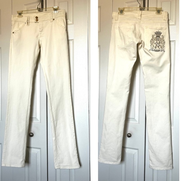 Rare Find! ICE Iceberg Off-White Straight Leg Jeans with Embellishments Size 27 - Picture 16 of 16